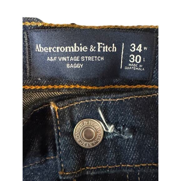 ABERCROMBIE AND FITCH Vintage Stretch Baggy Jeans Men’s 34 X 26 Dark Raw Hems - Picture 8 of 10